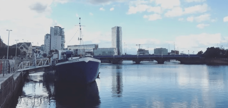 Fiume Lagan, Belfast, Irlanda del Nord, Regno Unito.